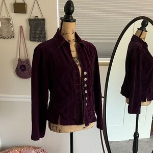Ami Deep Burgundy Velvet Button-Front Jean Jacket
